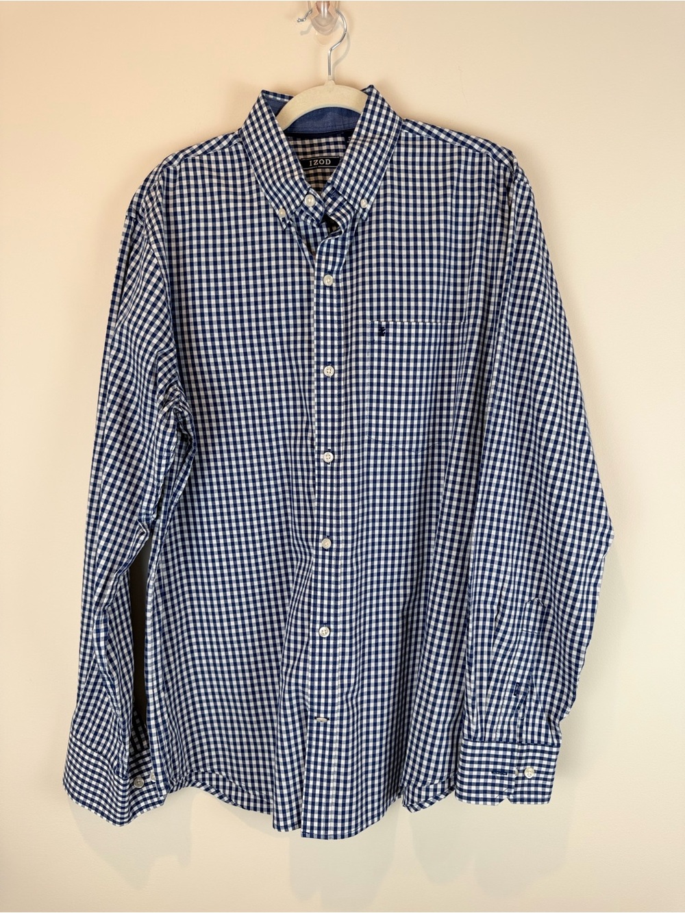 Izod Navy and White Gingham Button-Down Shirt Size Medium